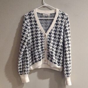 Willow& Wind Women's Medium Black‎ and White Houndstooth Crop Cardigan